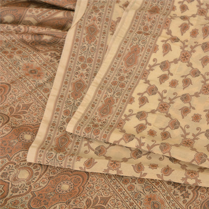 Sanskriti Vintage Sarees Ivory Blend Silk Woven Wedding Sari 5+YD Craft Fabric