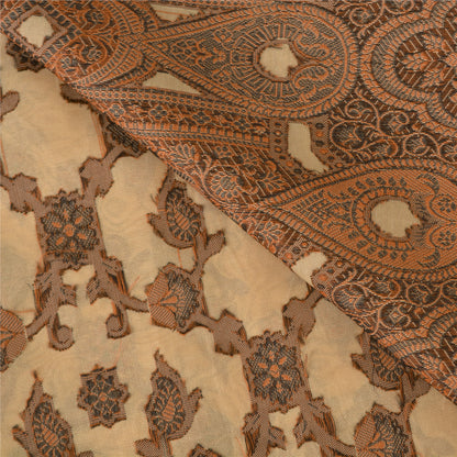 Sanskriti Vintage Sarees Ivory Blend Silk Woven Wedding Sari 5+YD Craft Fabric