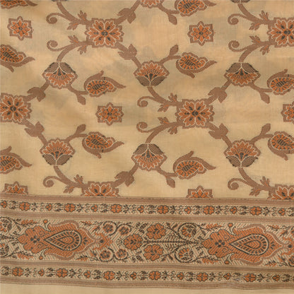 Sanskriti Vintage Sarees Ivory Blend Silk Woven Wedding Sari 5+YD Craft Fabric