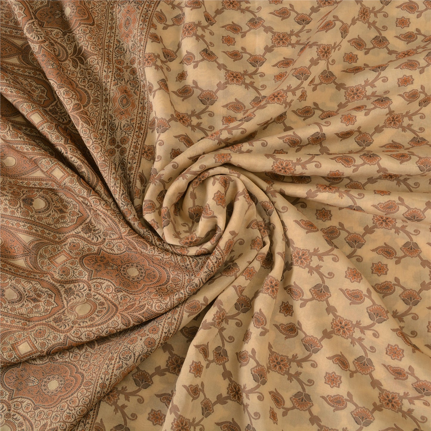 Sanskriti Vintage Sarees Ivory Blend Silk Woven Wedding Sari 5+YD Craft Fabric