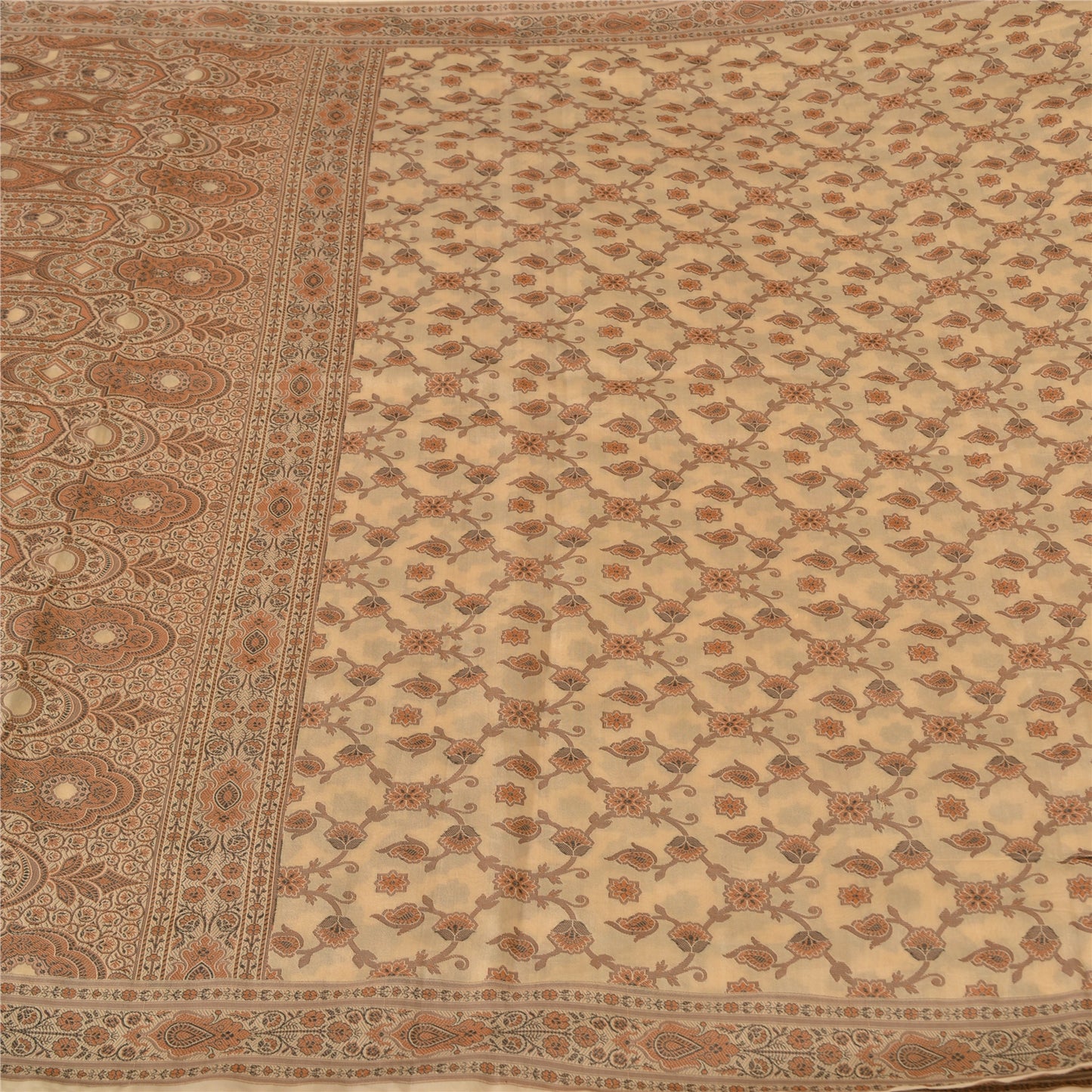 Sanskriti Vintage Sarees Ivory Blend Silk Woven Wedding Sari 5+YD Craft Fabric