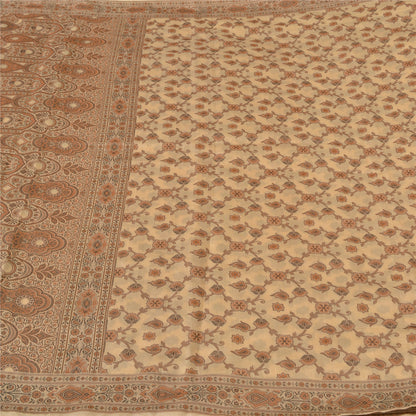 Sanskriti Vintage Sarees Ivory Blend Silk Woven Wedding Sari 5+YD Craft Fabric