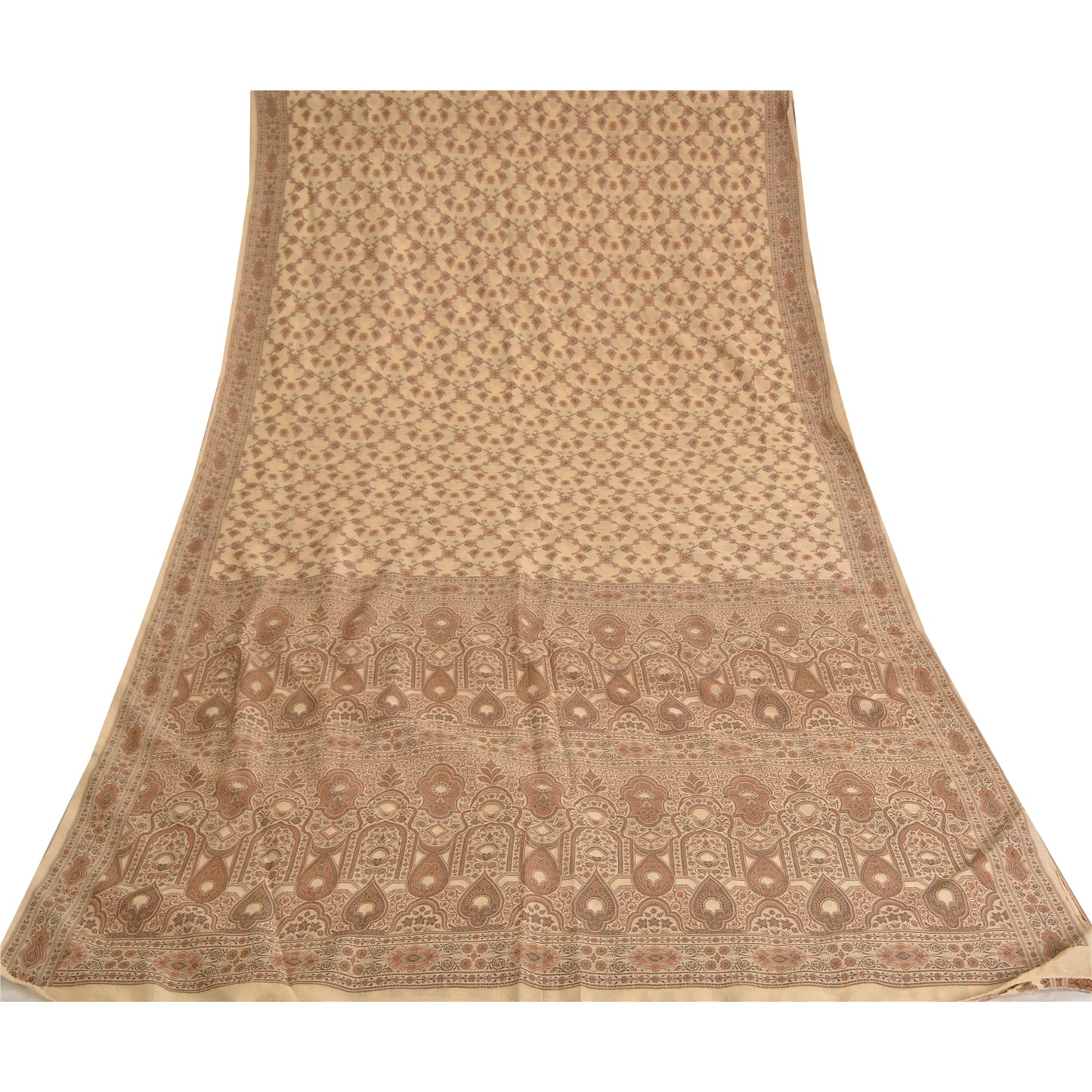 Sanskriti Vintage Sarees Ivory Blend Silk Woven Wedding Sari 5+YD Craft Fabric