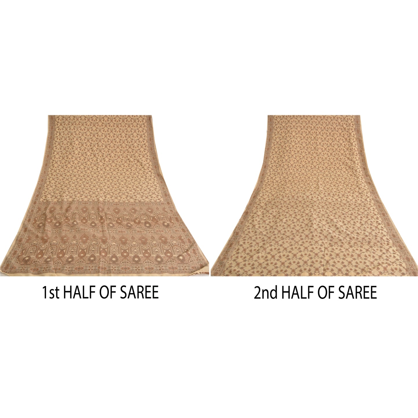 Sanskriti Vintage Sarees Ivory Blend Silk Woven Wedding Sari 5+YD Craft Fabric