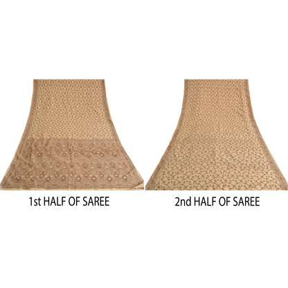 Sanskriti Vintage Sarees Ivory Blend Silk Woven Wedding Sari 5+YD Craft Fabric