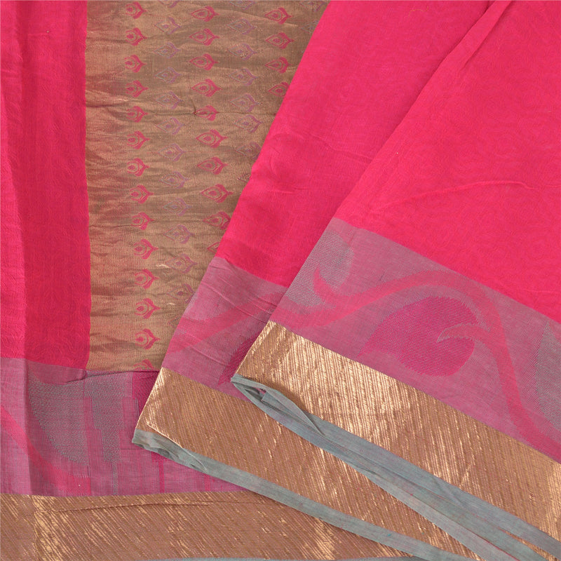 Sanskriti Vintage Saree Pink Blend Silk Hand Woven Sari 5+Yd Soft Craft Fabric Home Decor, Upcycled, Recycled,Remnant, For Sewing