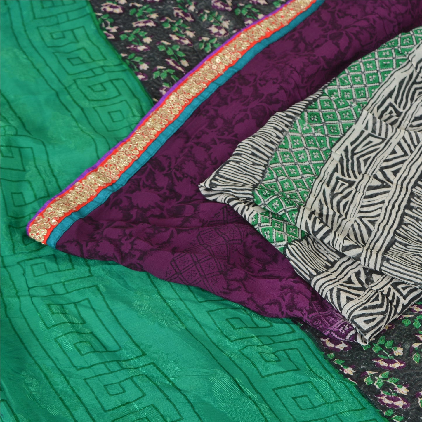 Санскритские винтажные сари из черного смесового жоржета с принтом/тканью для сари из экологически чистой ткани