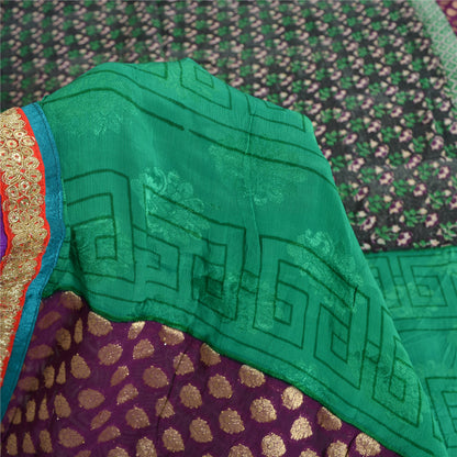 Санскритские винтажные сари из черного смесового жоржета с принтом/тканью для сари из экологически чистой ткани