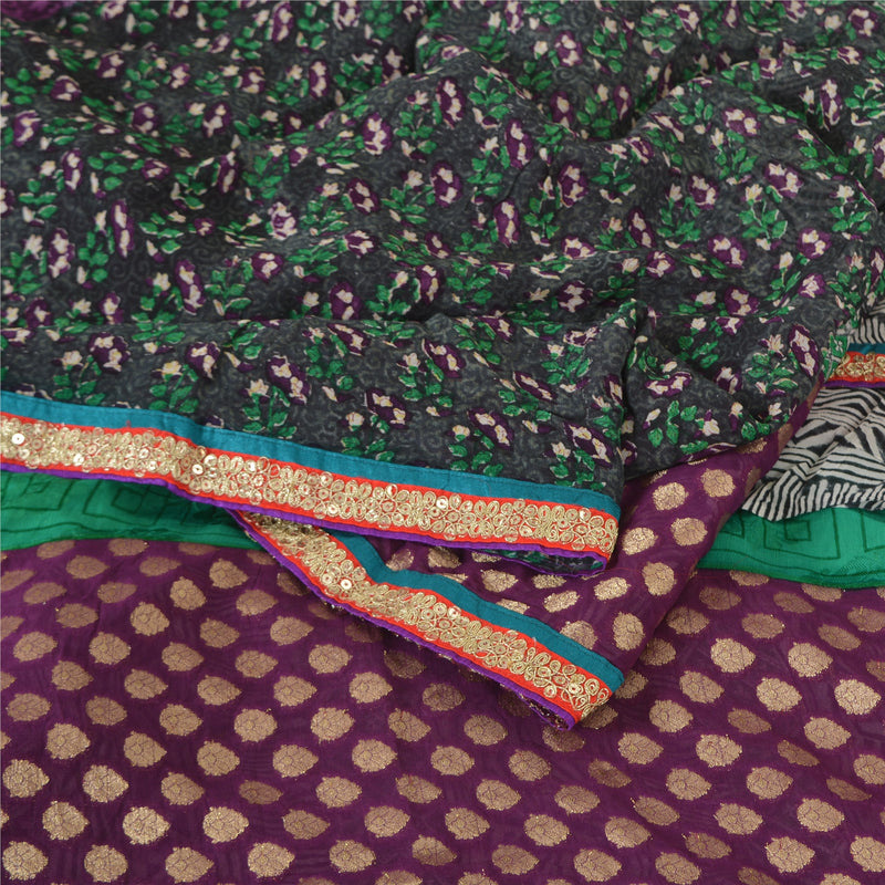 Sanskriti Vintage Sarees Sort Blend Georgette Trykt/Vævet Sari Håndværksmæssigt Bæredygtigt Stoff