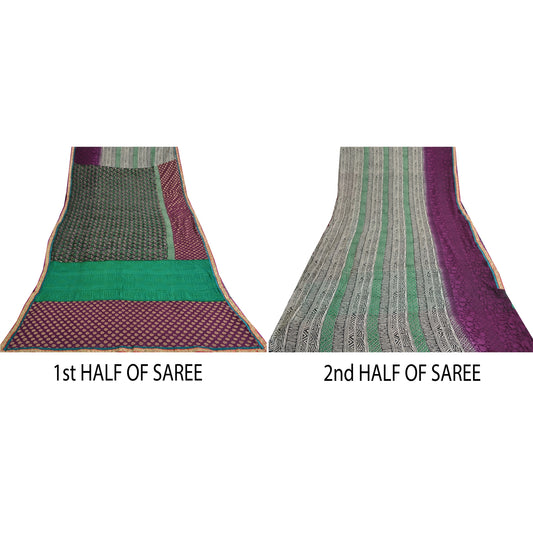 Sanskriti Vintage Sarees Black Blend Georgette Printed/Woven Sari Craft Sustainable Fabric