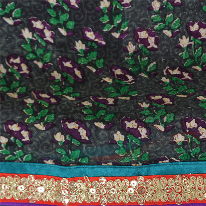 Санскритские винтажные сари из черного смесового жоржета с принтом/тканью для сари из экологически чистой ткани