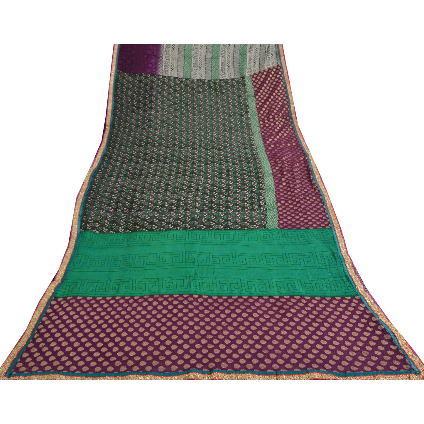 Санскритские винтажные сари из черного смесового жоржета с принтом/тканью для сари из экологически чистой ткани