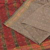 Sanskriti Vintage Sarees Light-Brown Ikat Hand-Woven Cotton Silk Sari 5yd Sustainable Fabric