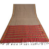 Sanskriti Vintage Sarees Light-Brown Ikat Hand-Woven Cotton Silk Sari 5yd Sustainable Fabric