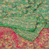 Sanskriti Vintage Sarees Green/Pink Embroidered Pure Silk Sari 5yd Craft Sustainable Fabric