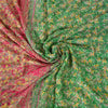 Sanskriti Vintage Sarees Green/Pink Embroidered Pure Silk Sari 5yd Craft Sustainable Fabric