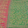 Sanskriti Vintage Sarees Green/Pink Embroidered Pure Silk Sari 5yd Craft Sustainable Fabric