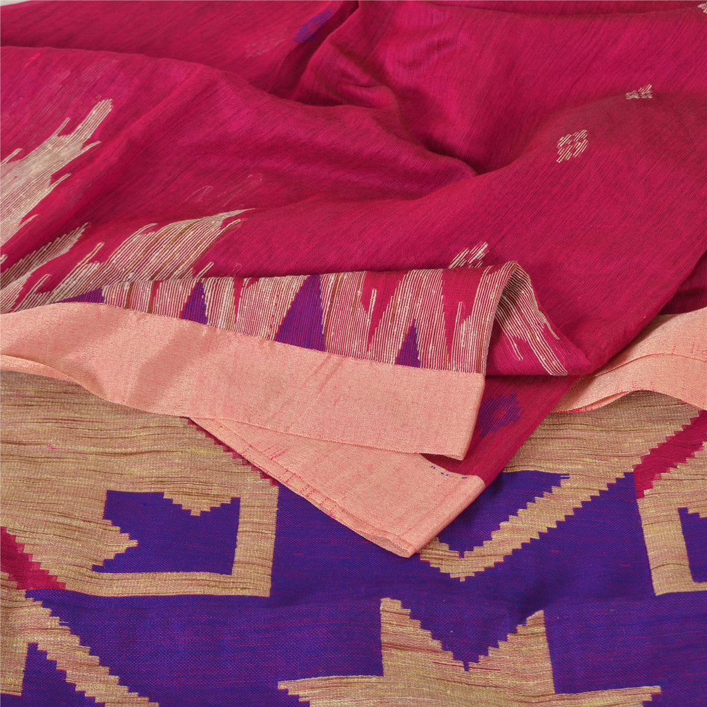 Sanskriti Vintage Sarees Pink Cotton Tant Hand Woven Bengali Sari Craft Sustainable Fabric