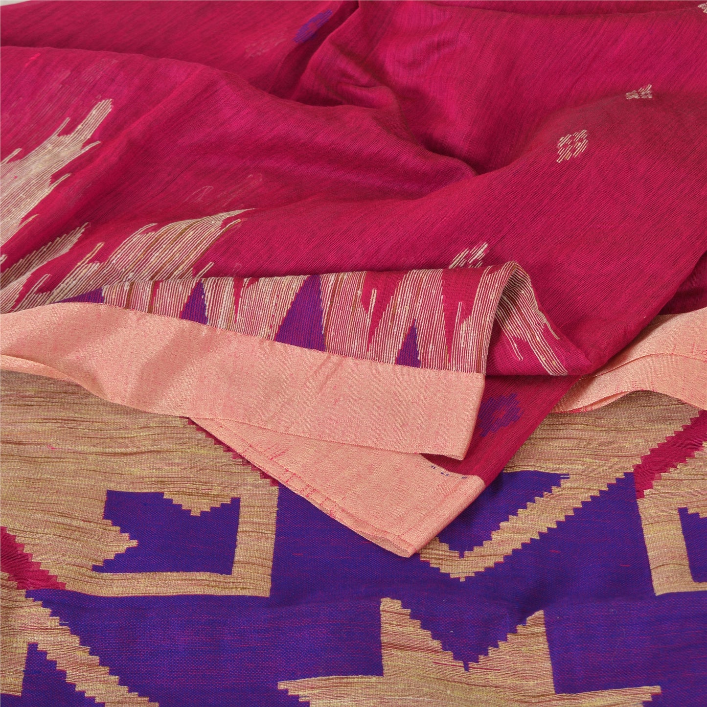 Sanskriti Vintage Sarees Pink Cotton Tant Hand Woven Bengali Sari Craft Sustainable Fabric