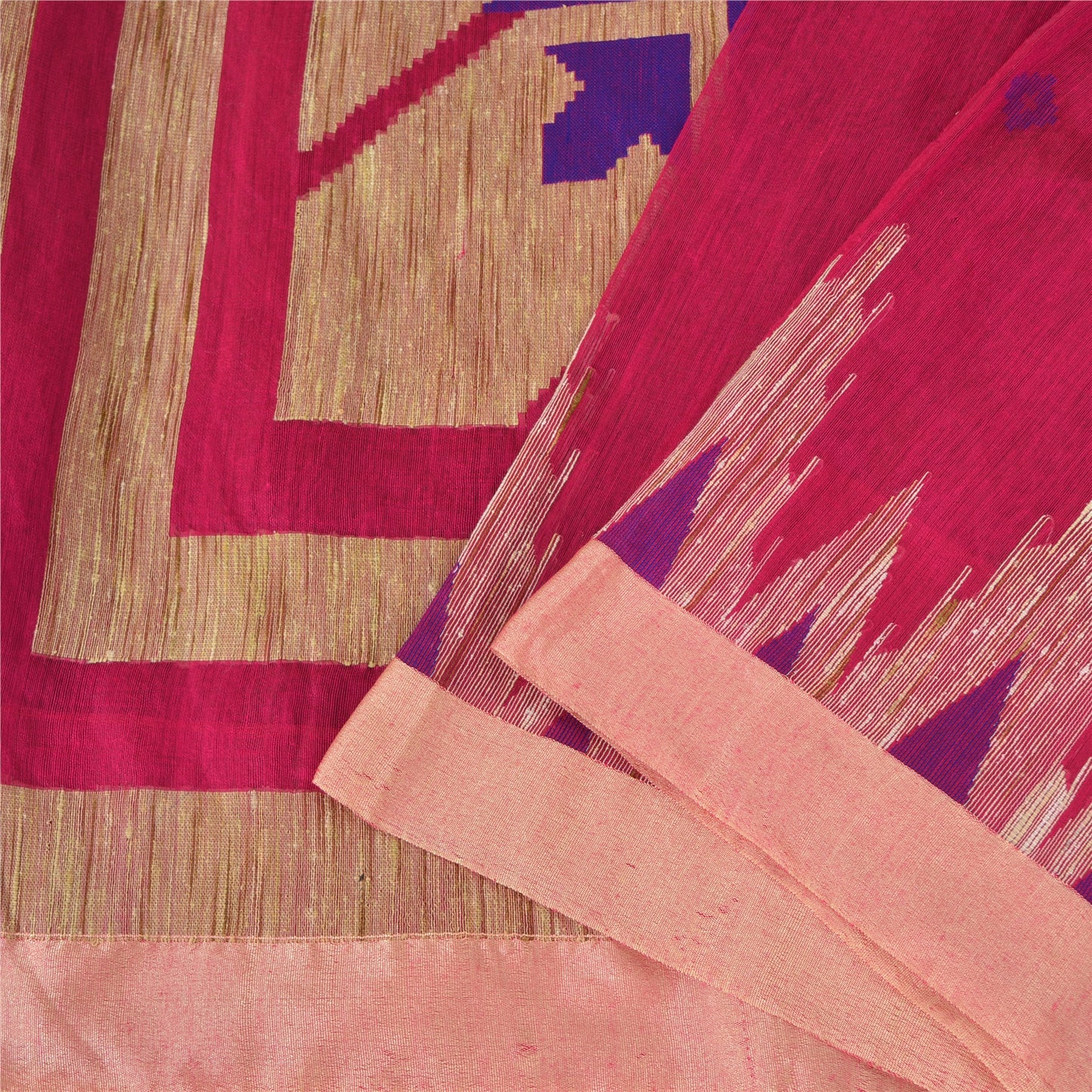 Sanskriti Vintage Sarees Pink Cotton Tant Hand Woven Bengali Sari Craft Sustainable Fabric