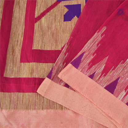 Sanskriti Vintage Sarees Pink Cotton Tant Hand Woven Bengali Sari Craft Sustainable Fabric