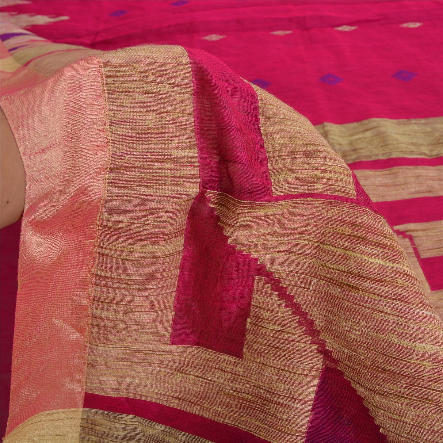 Sanskriti Vintage Sarees Pink Cotton Tant Hand Woven Bengali Sari Craft Sustainable Fabric