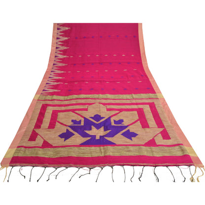 Sanskriti Vintage Sarees Pink Cotton Tant Hand Woven Bengali Sari Craft Sustainable Fabric