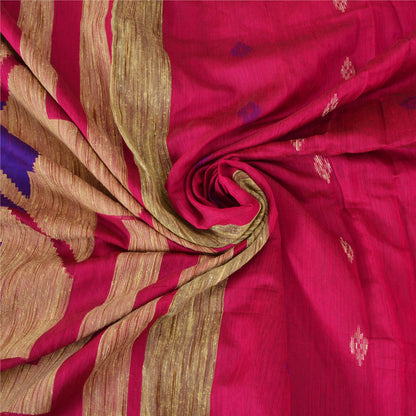 Sanskriti Vintage Sarees Pink Cotton Tant Hand Woven Bengali Sari Craft Sustainable Fabric
