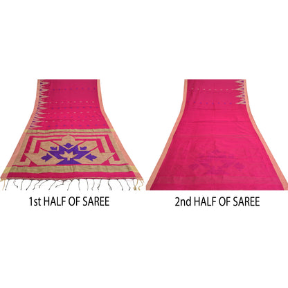 Sanskriti Vintage Sarees Pink Cotton Tant Hand Woven Bengali Sari Craft Sustainable Fabric