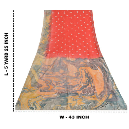 Sanskriti Vintage Sarees Indian Orange Bandhani Work Cotton Sari Craft Sustainable Fabric