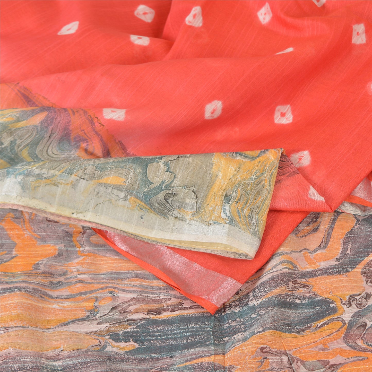 Sanskriti Vintage Sarees Indian Orange Bandhani Work Cotton Sari Craft Sustainable Fabric