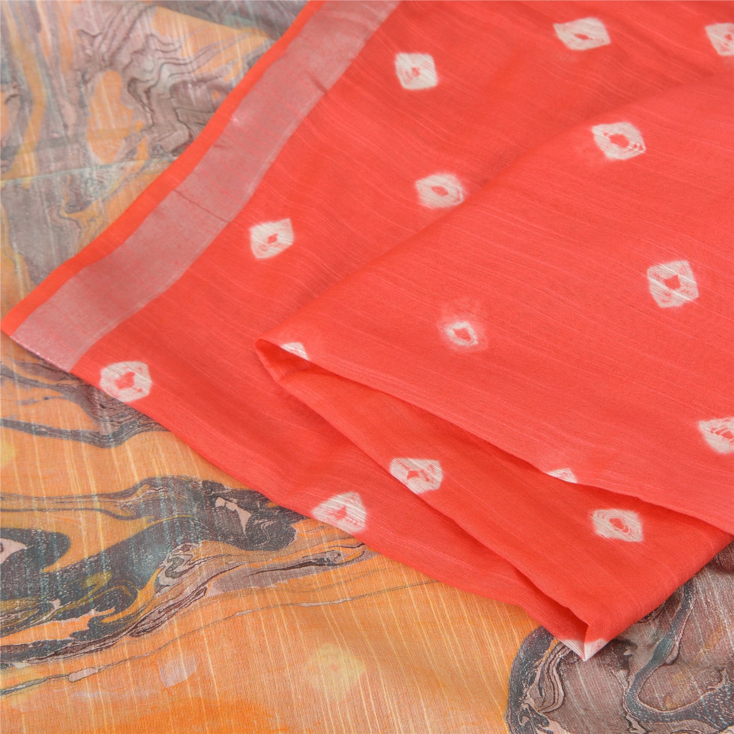Sanskriti Vintage Sarees Indian Orange Bandhani Work Cotton Sari Craft Sustainable Fabric
