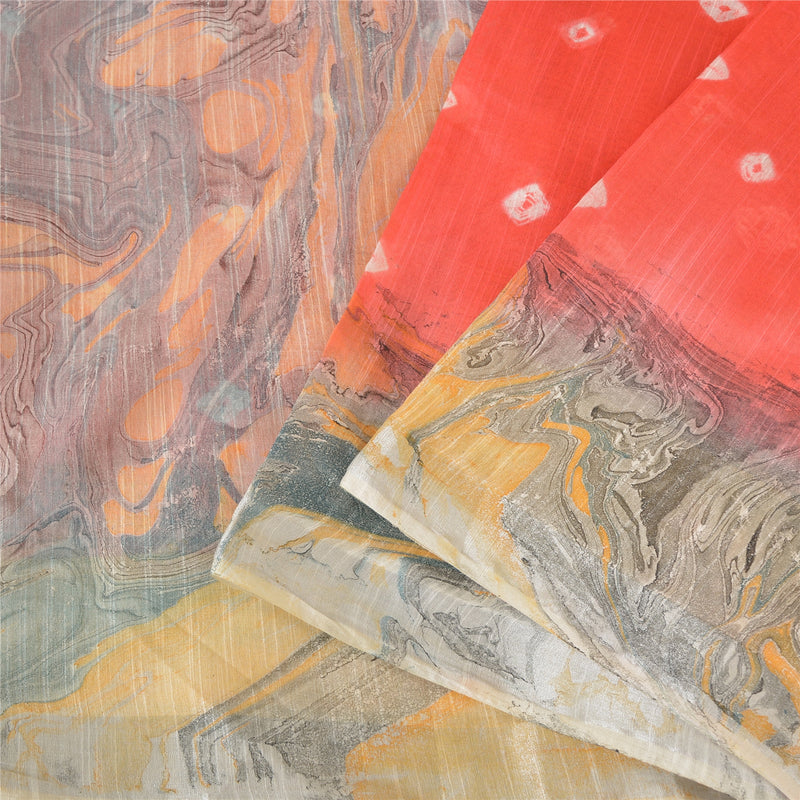 Sanskriti Vintage Sari Cotton Sarees Indian Orange Bandhani Work 5yd Craft Fabric Add-Elegance to Table Linen, Curtains, or Cushions