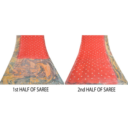 Sanskriti Vintage Sarees Indian Orange Bandhani Work Cotton Sari Craft Sustainable Fabric