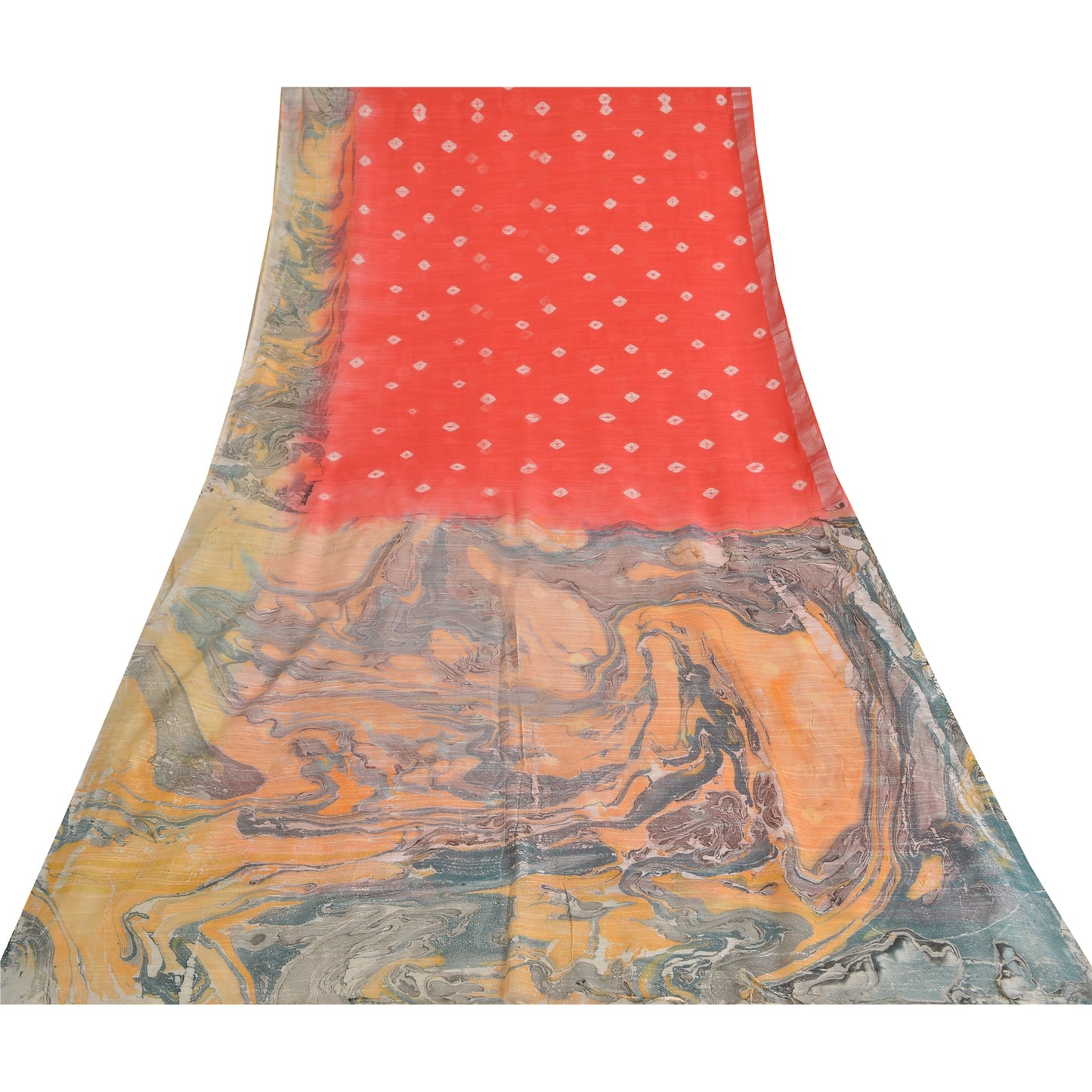 Sanskriti Vintage Sarees Indian Orange Bandhani Work Cotton Sari Craft Sustainable Fabric