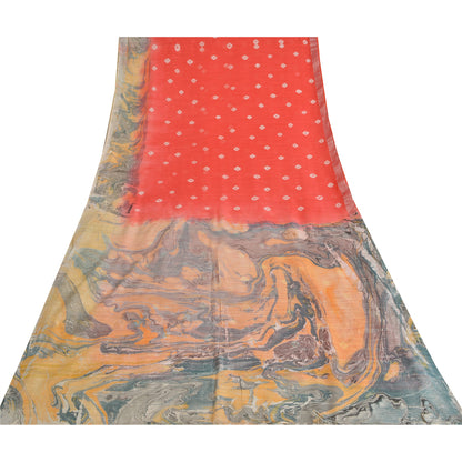 Sanskriti Vintage Sarees Indian Orange Bandhani Work Cotton Sari Craft Sustainable Fabric