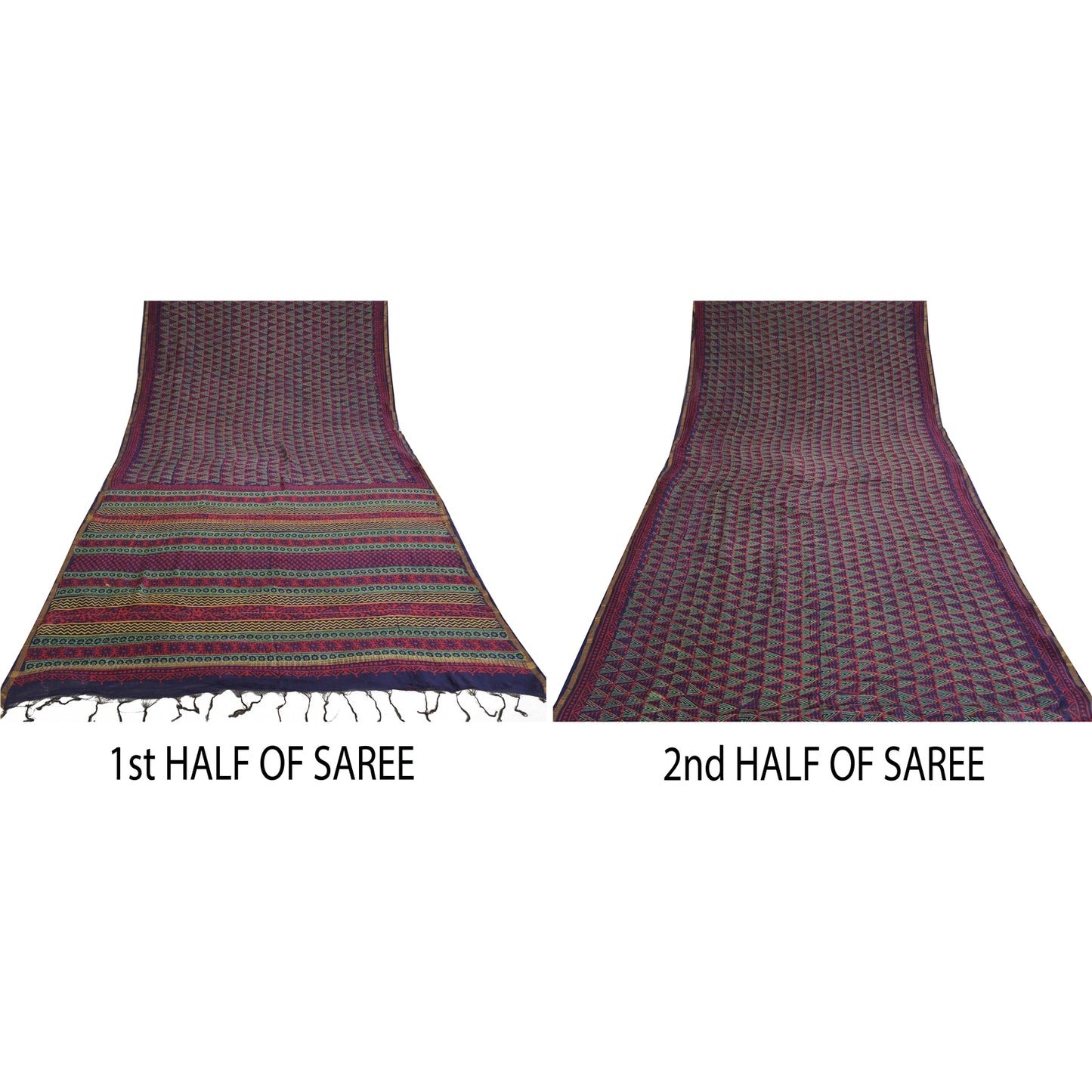 Sanskriti Vintage Sarees Red Hand Block Printed Pure Cotton Sari Craft Sustainable Fabric