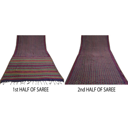 Sanskriti Vintage Sarees Red Hand Block Printed Pure Cotton Sari Craft Sustainable Fabric