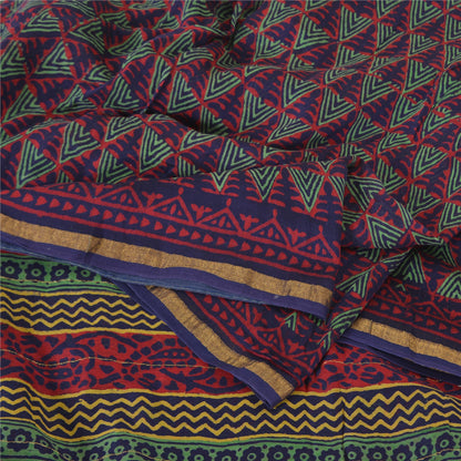 Sanskriti Vintage Sarees Red Hand Block Printed Pure Cotton Sari Craft Sustainable Fabric