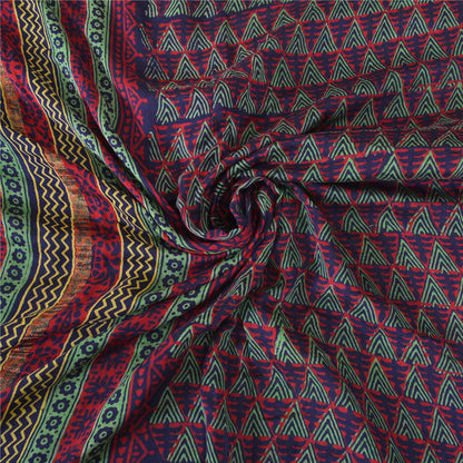 Sanskriti Vintage Sarees Red Hand Block Printed Pure Cotton Sari Craft Sustainable Fabric