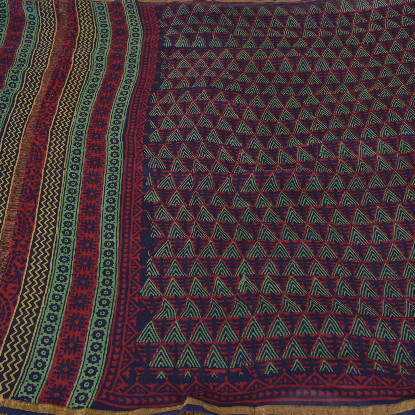 Sanskriti Vintage Sarees Red Hand Block Printed Pure Cotton Sari Craft Sustainable Fabric