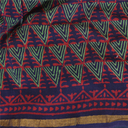 Sanskriti Vintage Sarees Red Hand Block Printed Pure Cotton Sari Craft Sustainable Fabric