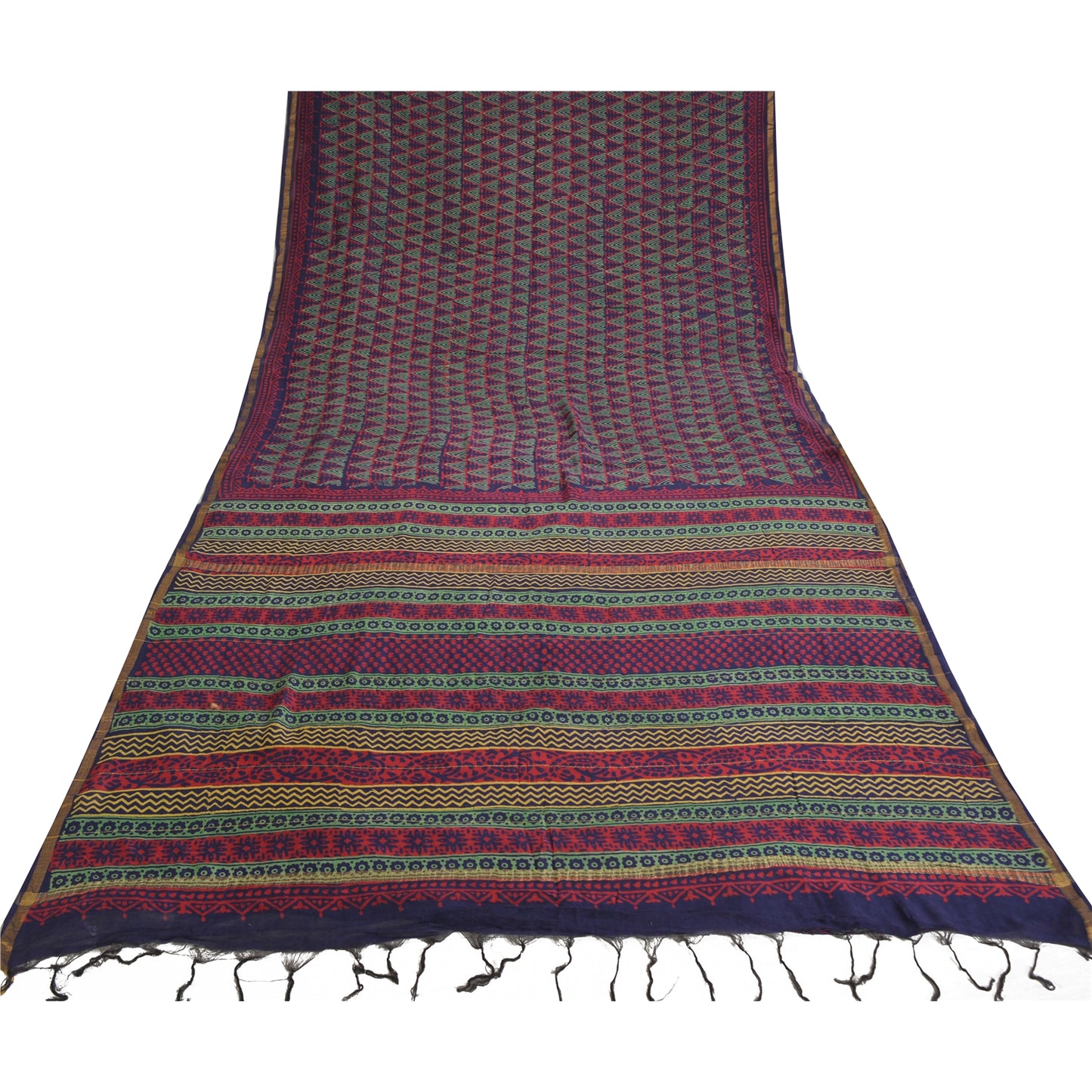 Sanskriti Vintage Sarees Red Hand Block Printed Pure Cotton Sari Craft Sustainable Fabric