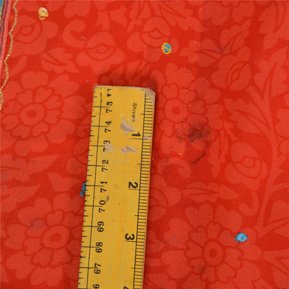 Sanskriti Vintage Sarees Orange Embroidered Pure Georgette Sari 5yd Craft Sustainable Fabric
