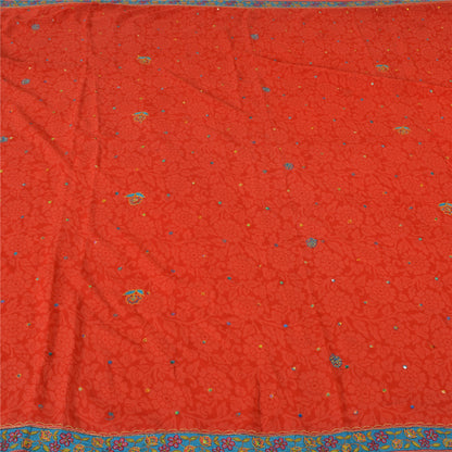 Sanskriti Vintage Sarees Orange Embroidered Pure Georgette Sari 5yd Craft Sustainable Fabric