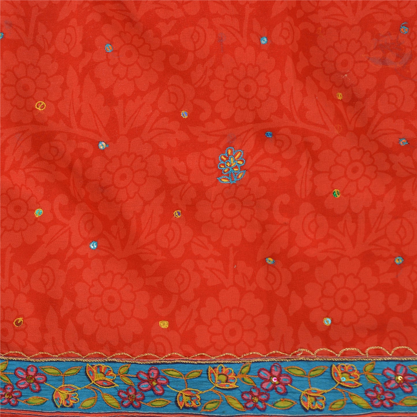 Sanskriti Vintage Sarees Orange Embroidered Pure Georgette Sari 5yd Craft Sustainable Fabric