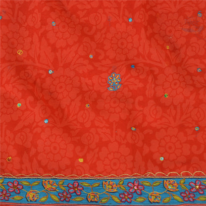 Sanskriti Vintage Sarees Orange Embroidered Pure Georgette Sari 5yd Craft Sustainable Fabric