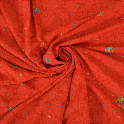 Sanskriti Vintage Sarees Orange Embroidered Pure Georgette Sari 5yd Craft Sustainable Fabric