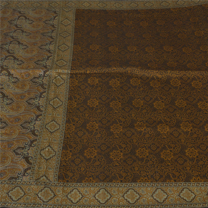 Sanskriti Vintage Sarees Black/Mustard Hand Woven Pure Silk Sari Craft Fabric