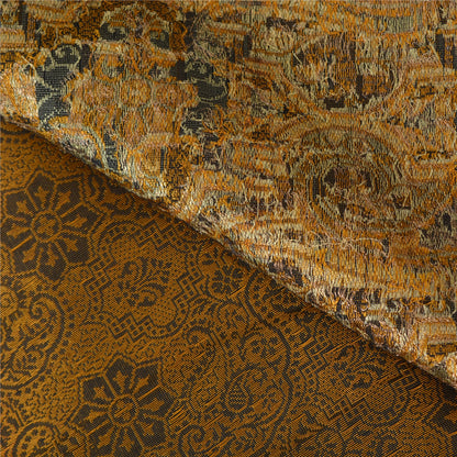 Sanskriti Vintage Sarees Black/Mustard Hand Woven Pure Silk Sari Craft Fabric